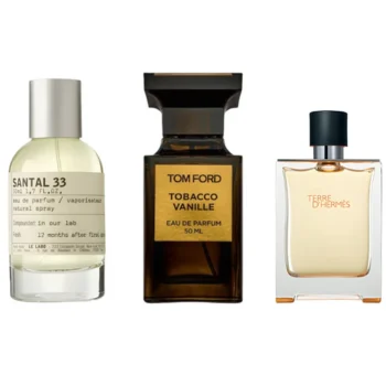 Combo of 3 Fragrances – Santal 33 by Le Labo, Tobacco Vanille by Tom Ford, and Terre d’Hermès by Hermès [100 ml each]
