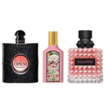 Combo of 3 Fragrances – Flora Gorgeous Gardenia by Gucci, Black Opium by Yves Saint Laurent, and Donna Born in Roma by Valentino [100 ml each]