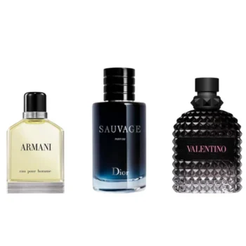 Combo of 3 Fragrances – Sauvage Parfum by Dior, Uomo Born in Roma by Valentino, and Armani Eau Pour Homme by Giorgio Armani [100 ml each]
